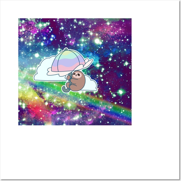 Umbrella Pug Rainbow Space Wall Art by saradaboru